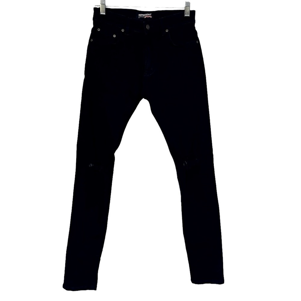Represent Destroyer Denim Black distressed knees skinny ankle jeans women’s 28